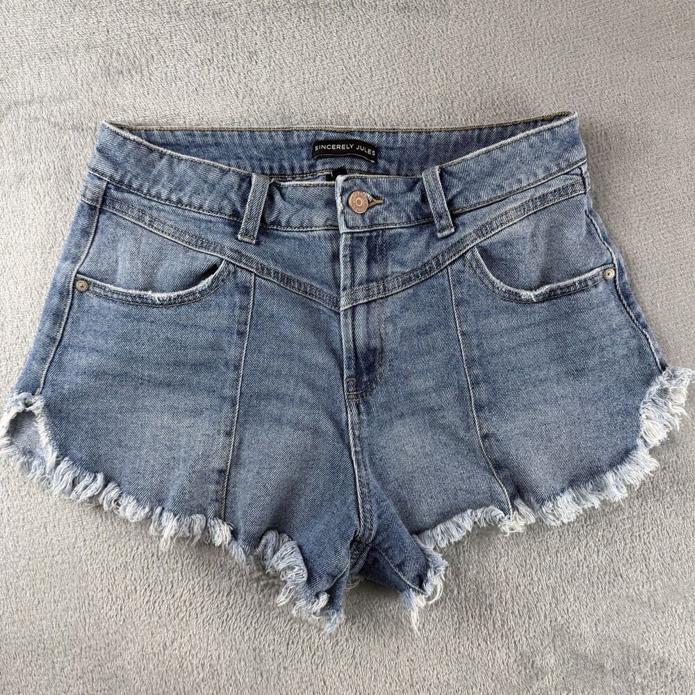 Sincerely Jules Shorts Womens Size 9/29 Blue Denim Distressed Frayed Hem Stretch